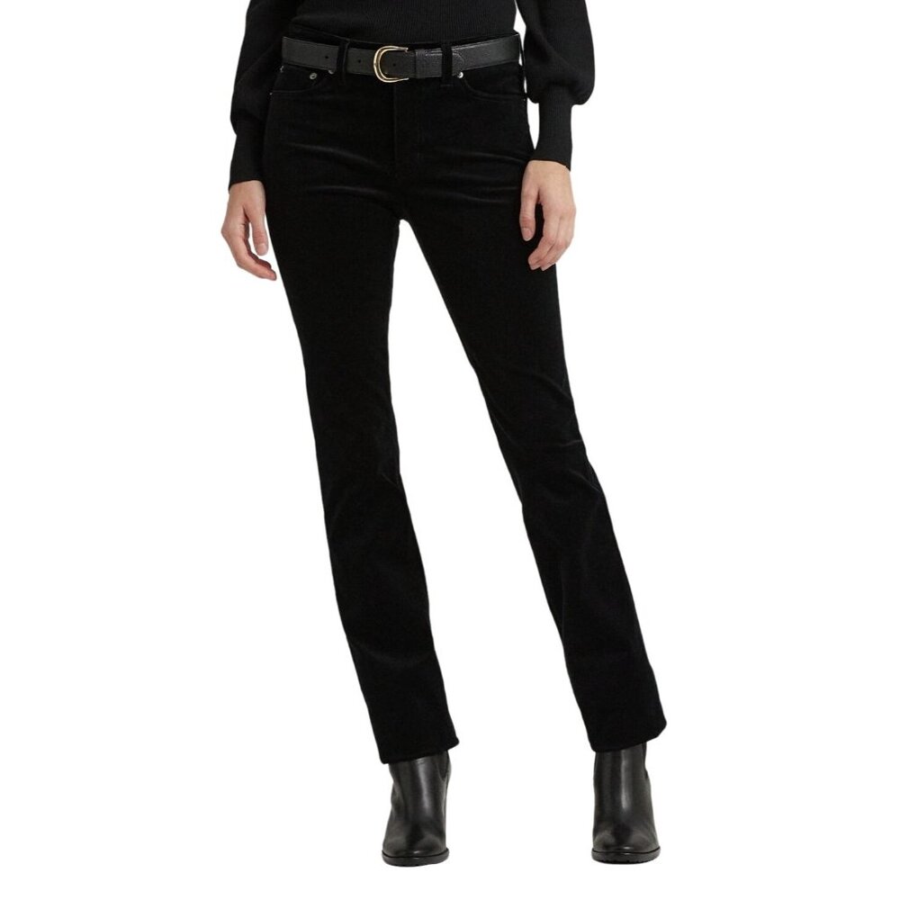 Lauren Ralph Lauren Womens 14 Black Corduroy Pants Stretch Mid Rise Straight Leg - Picture 9 of 9